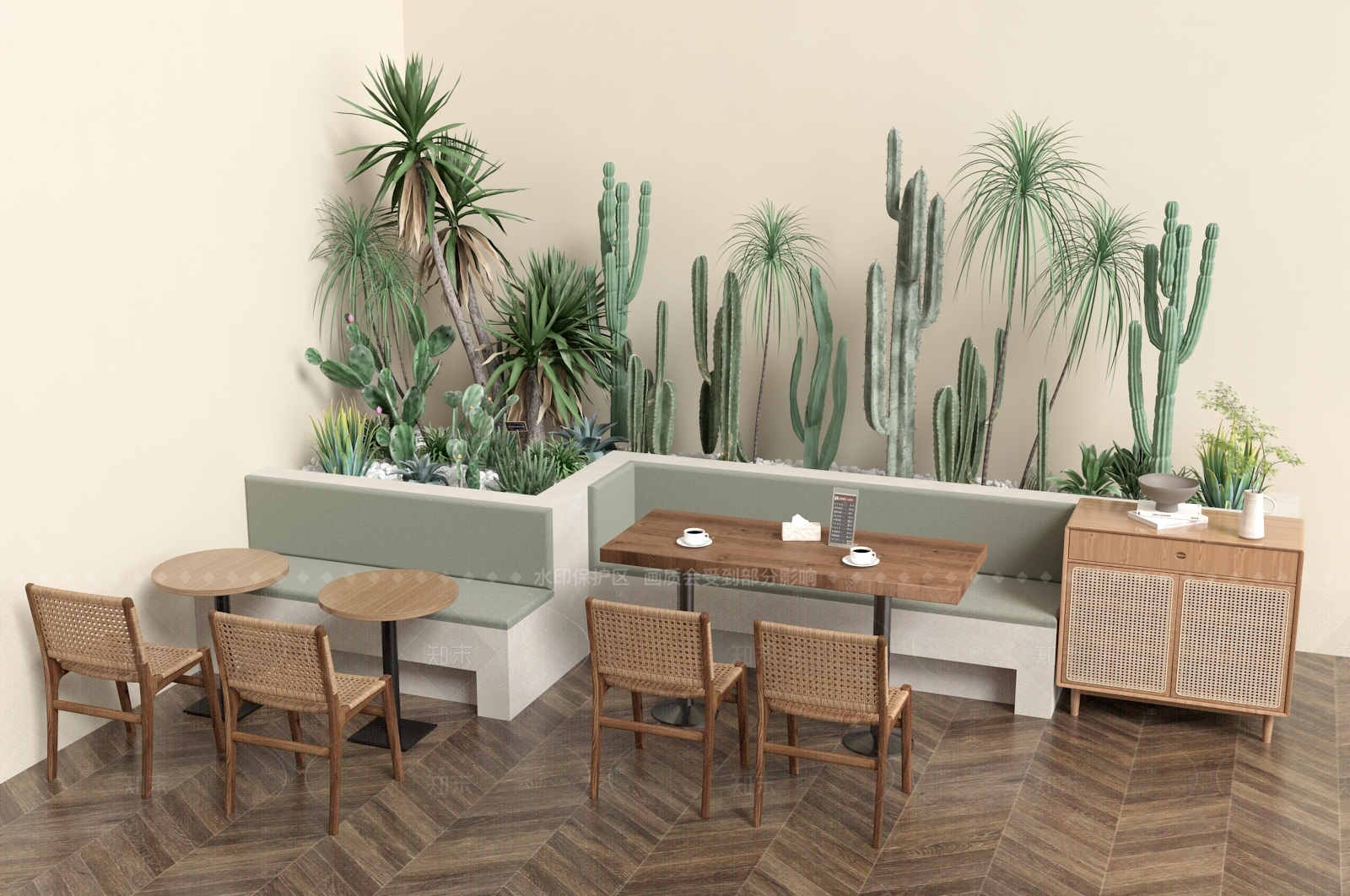 侘寂餐桌椅3D模型下载【ID:1205526883】