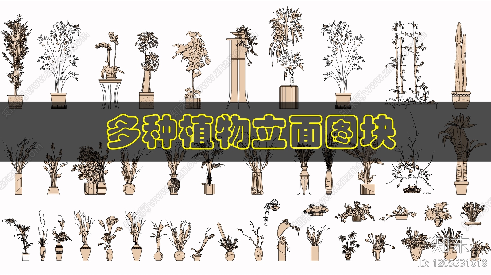 现代综合植物图库cad施工图下载【ID:1205531618】