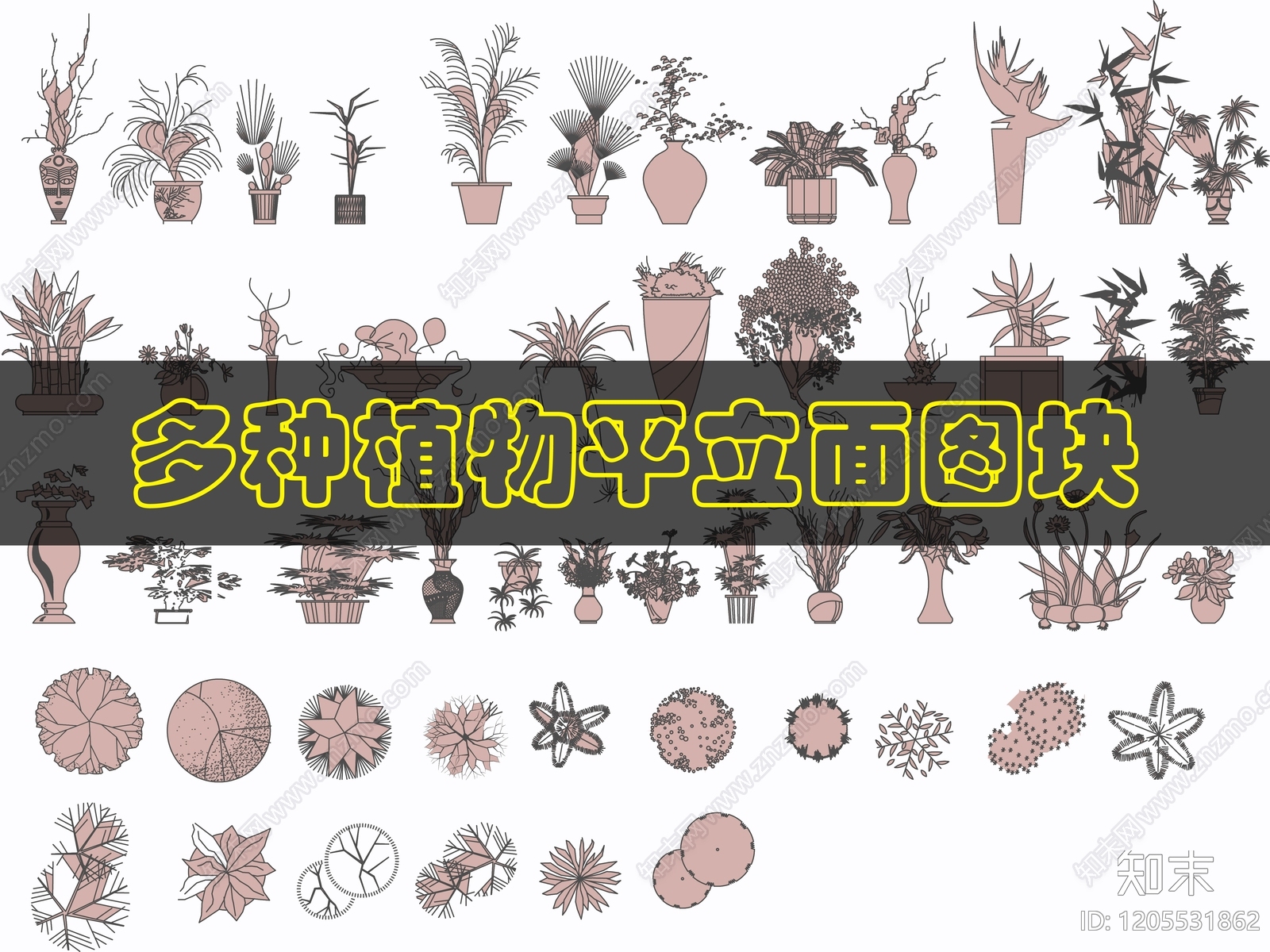 现代综合植物图库cad施工图下载【ID:1205531862】