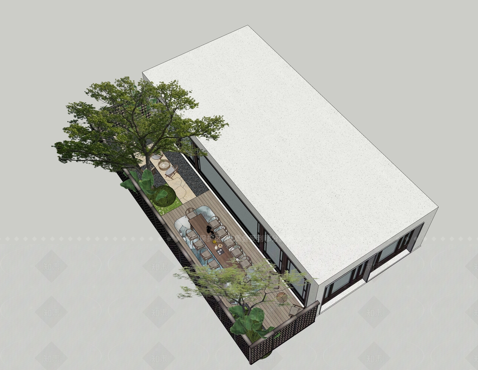 现代新中式别墅庭院SU模型下载【ID:1205533532】