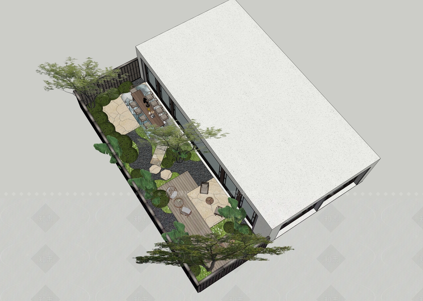 现代新中式别墅庭院SU模型下载【ID:1205533585】