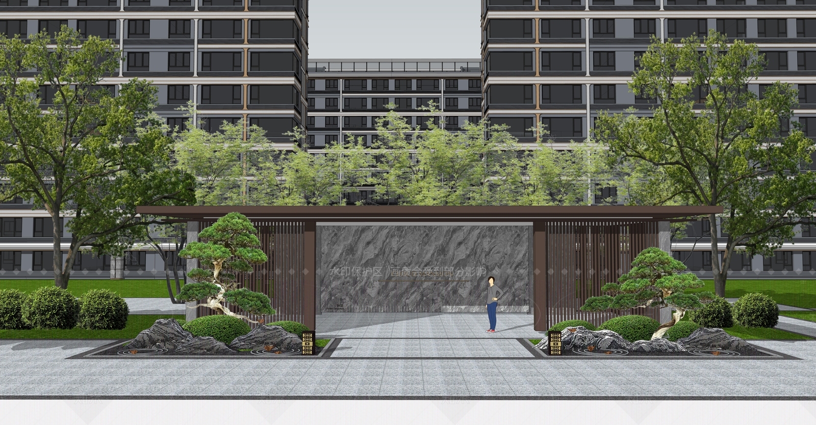 新中式住宅区景观SU模型下载【ID:1205539209】