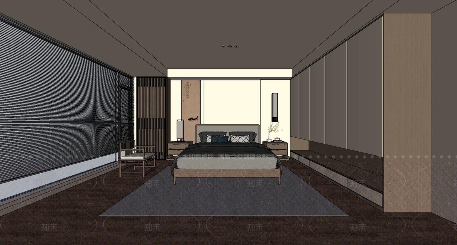 新中式中式家居卧室SU模型下载【ID:1205540041】