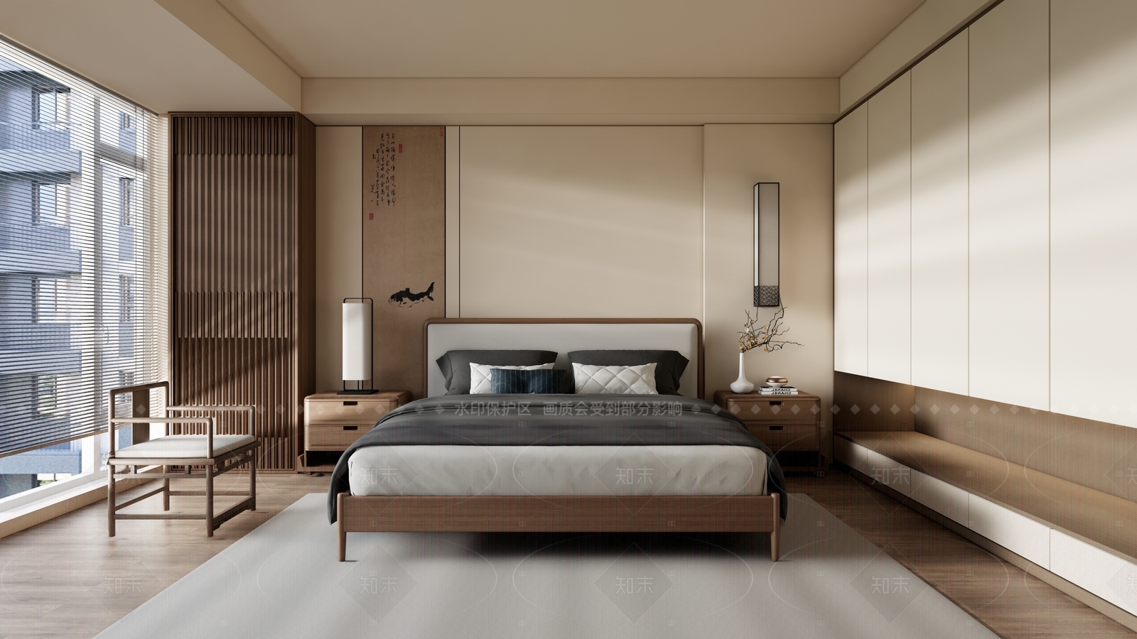 新中式中式家居卧室SU模型下载【ID:1205540041】