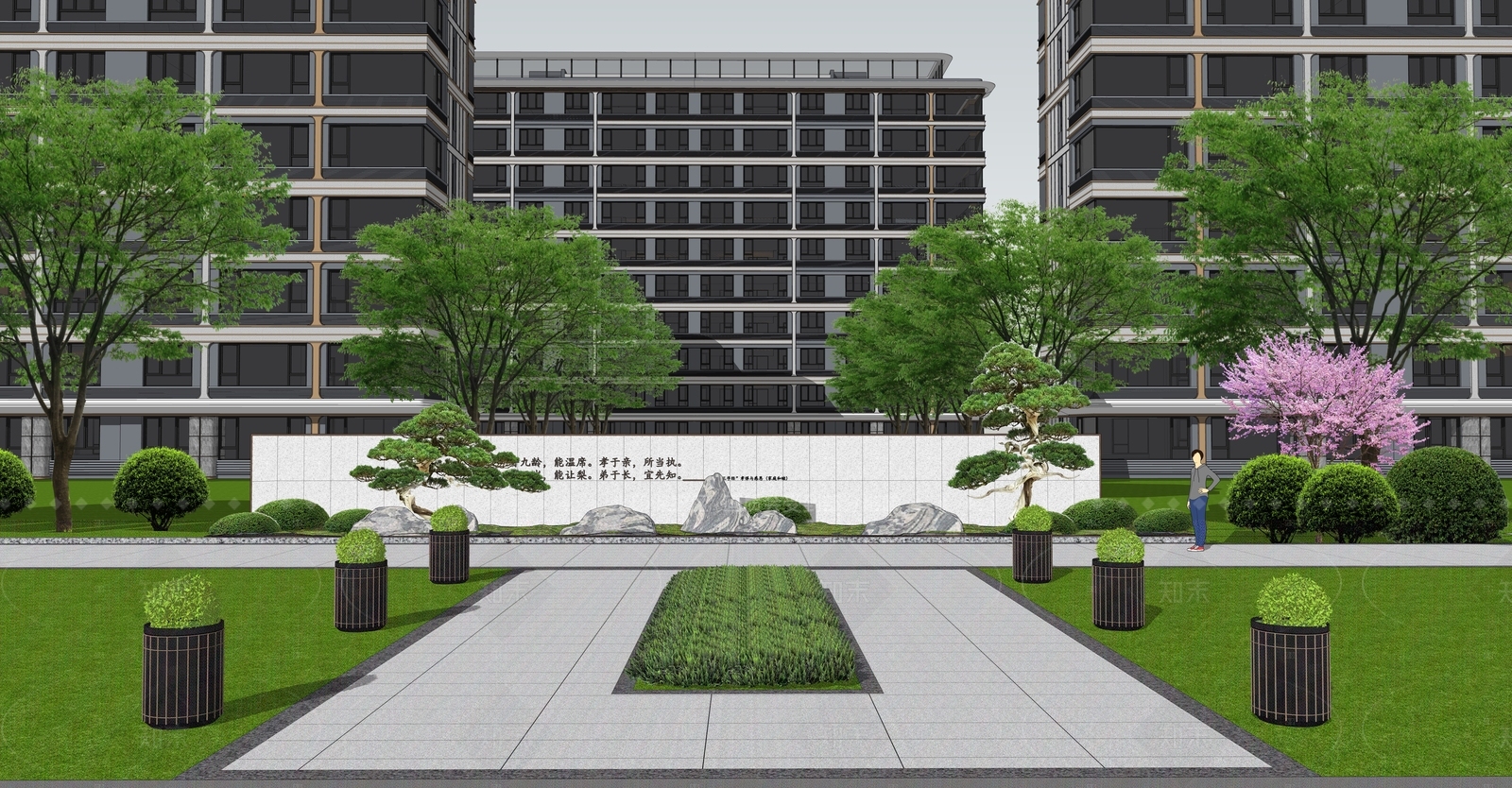 现代新中式住宅区景观SU模型下载【ID:1205540228】