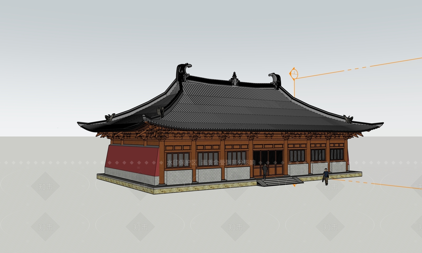 中式原木古建筑SU模型下载【ID:1205541589】