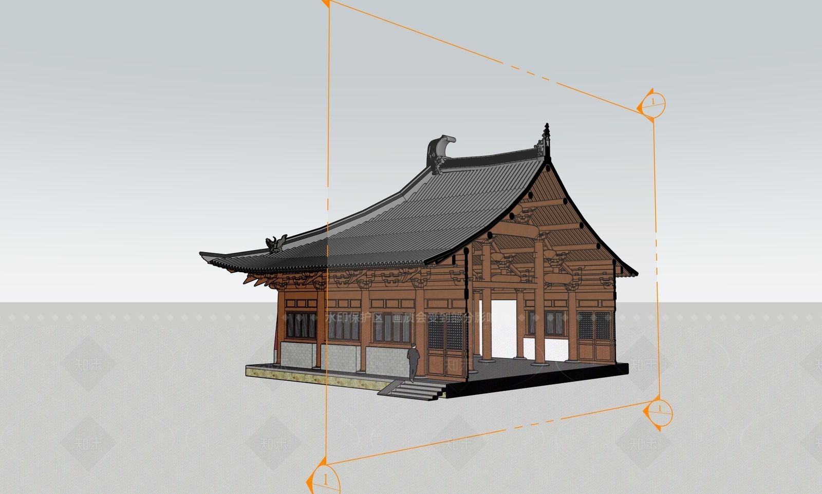 中式原木古建筑SU模型下载【ID:1205541589】