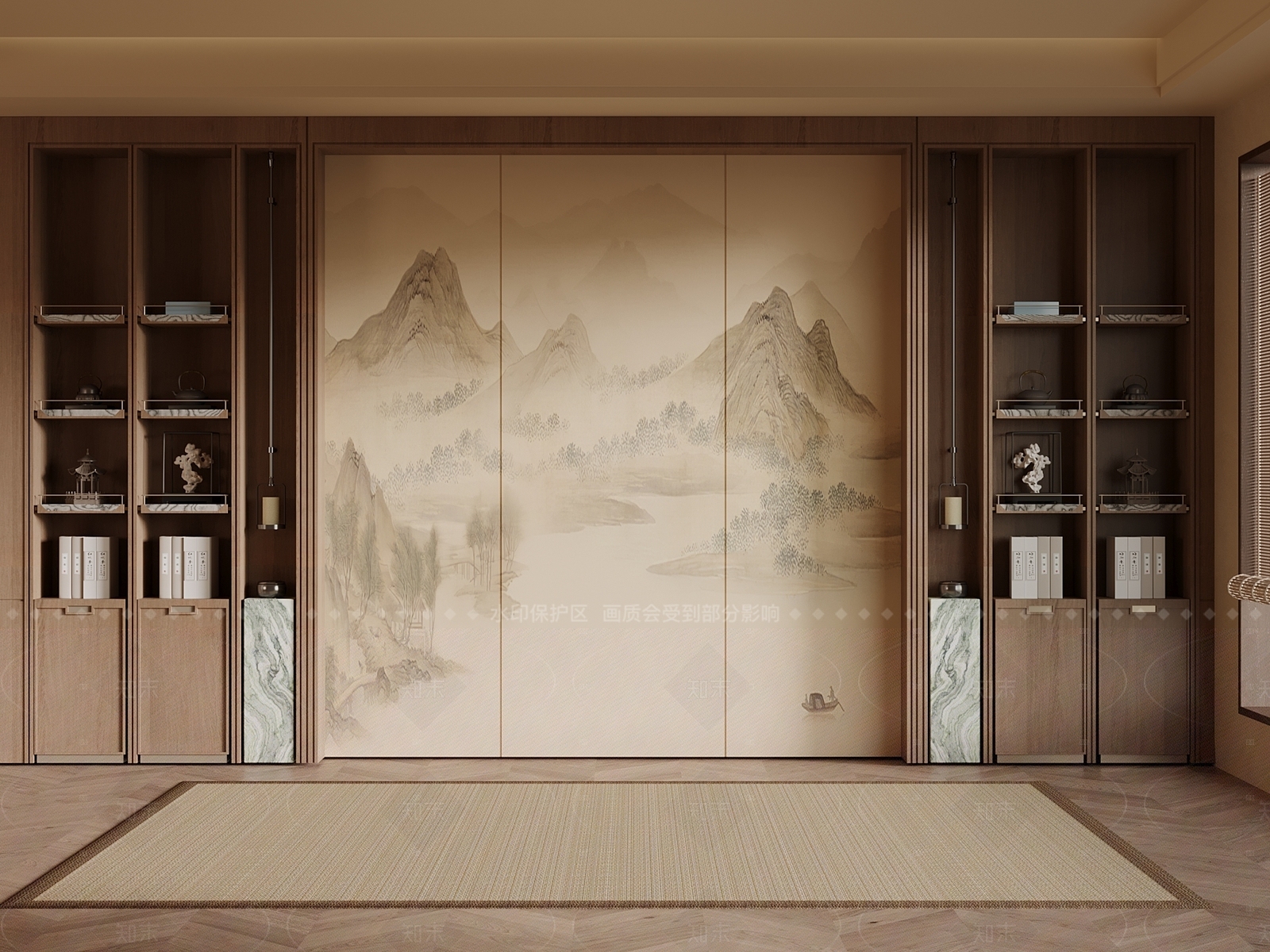 新中式书柜3D模型下载【ID:1205542514】