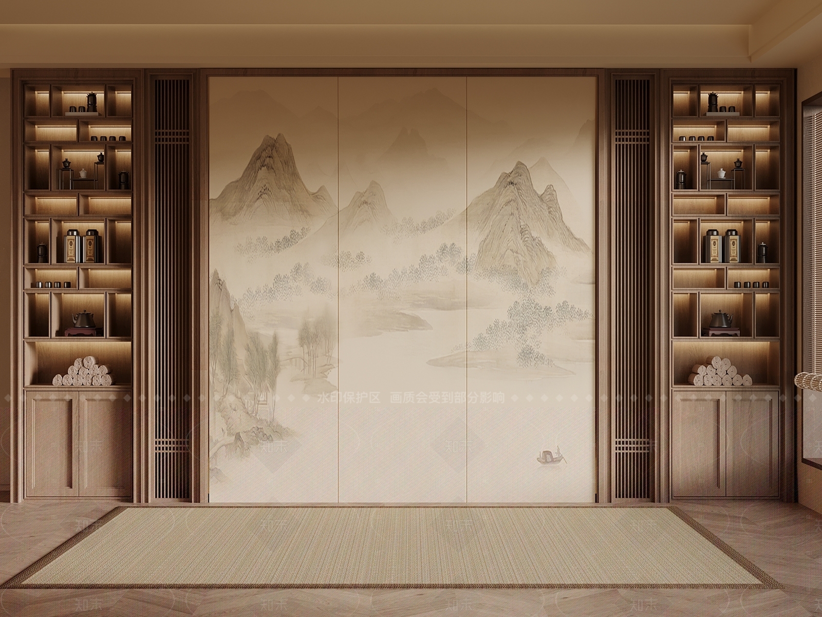 新中式书柜3D模型下载【ID:1205542529】