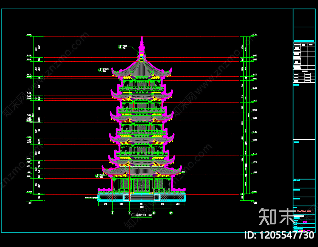 仿古建筑cad施工图下载【ID:1205547730】