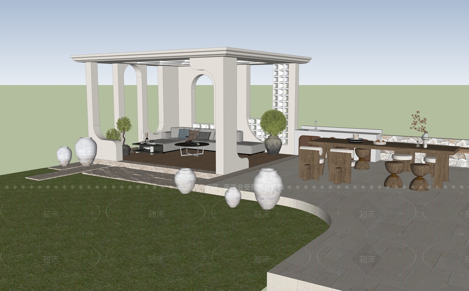 简约复古庭院小品SU模型下载【ID:1205549300】