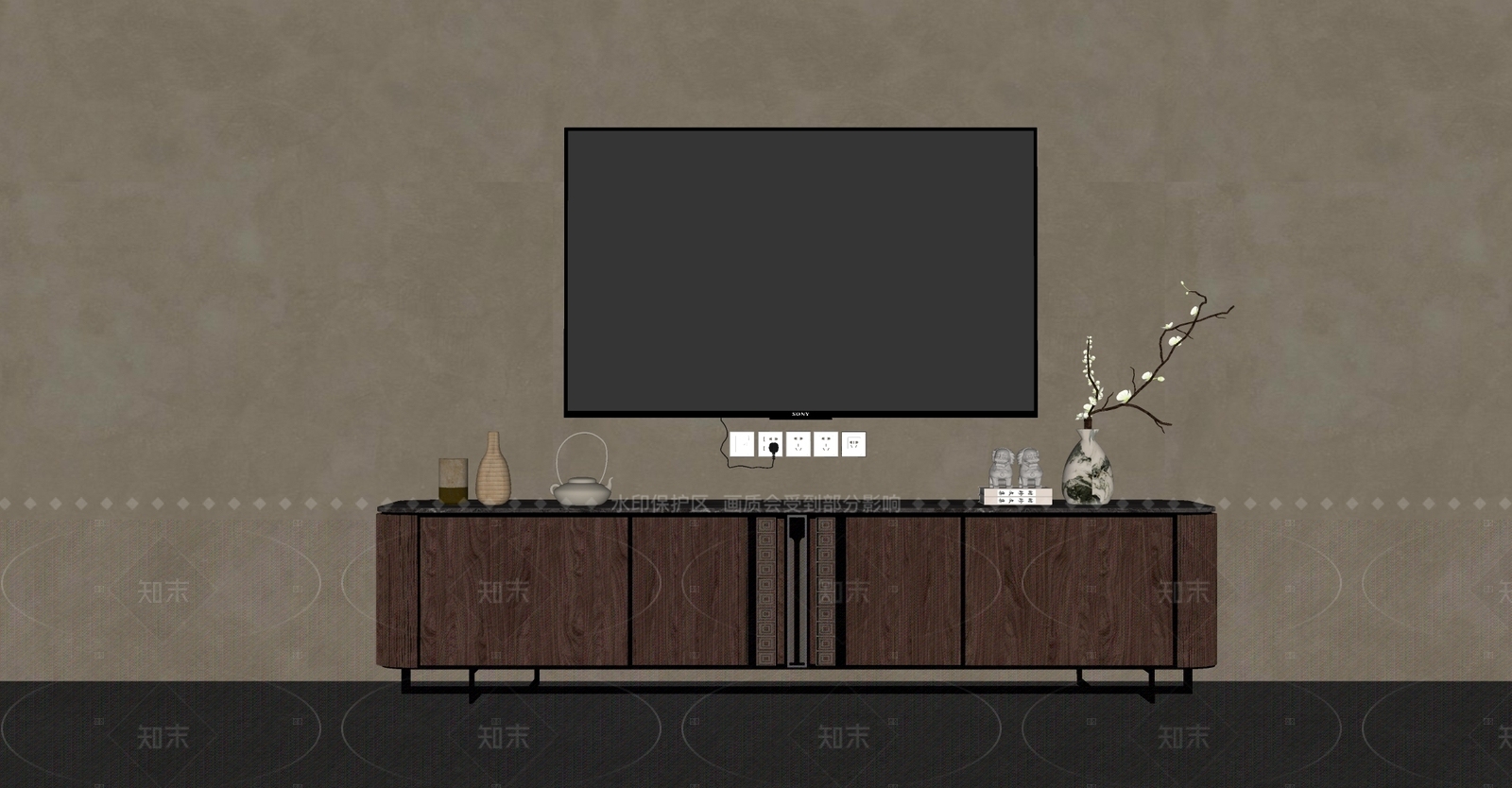 新中式中式电视柜SU模型下载【ID:1205549394】