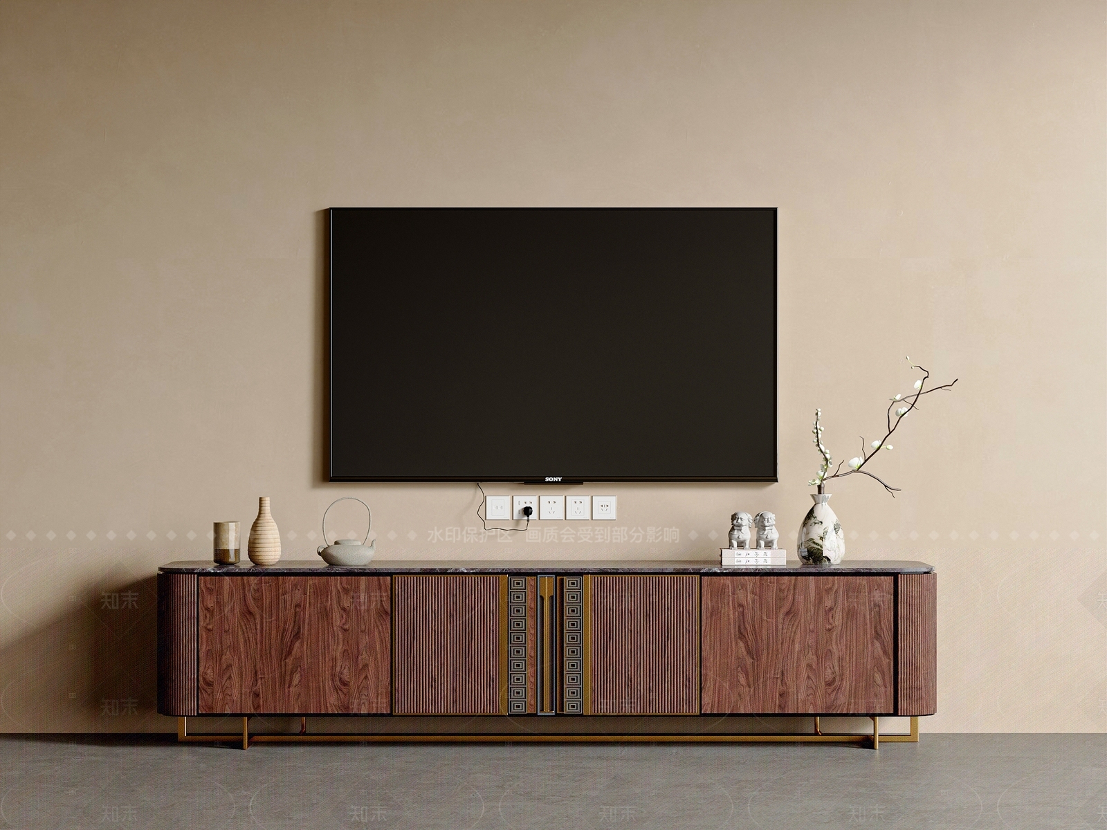 新中式中式电视柜SU模型下载【ID:1205549394】