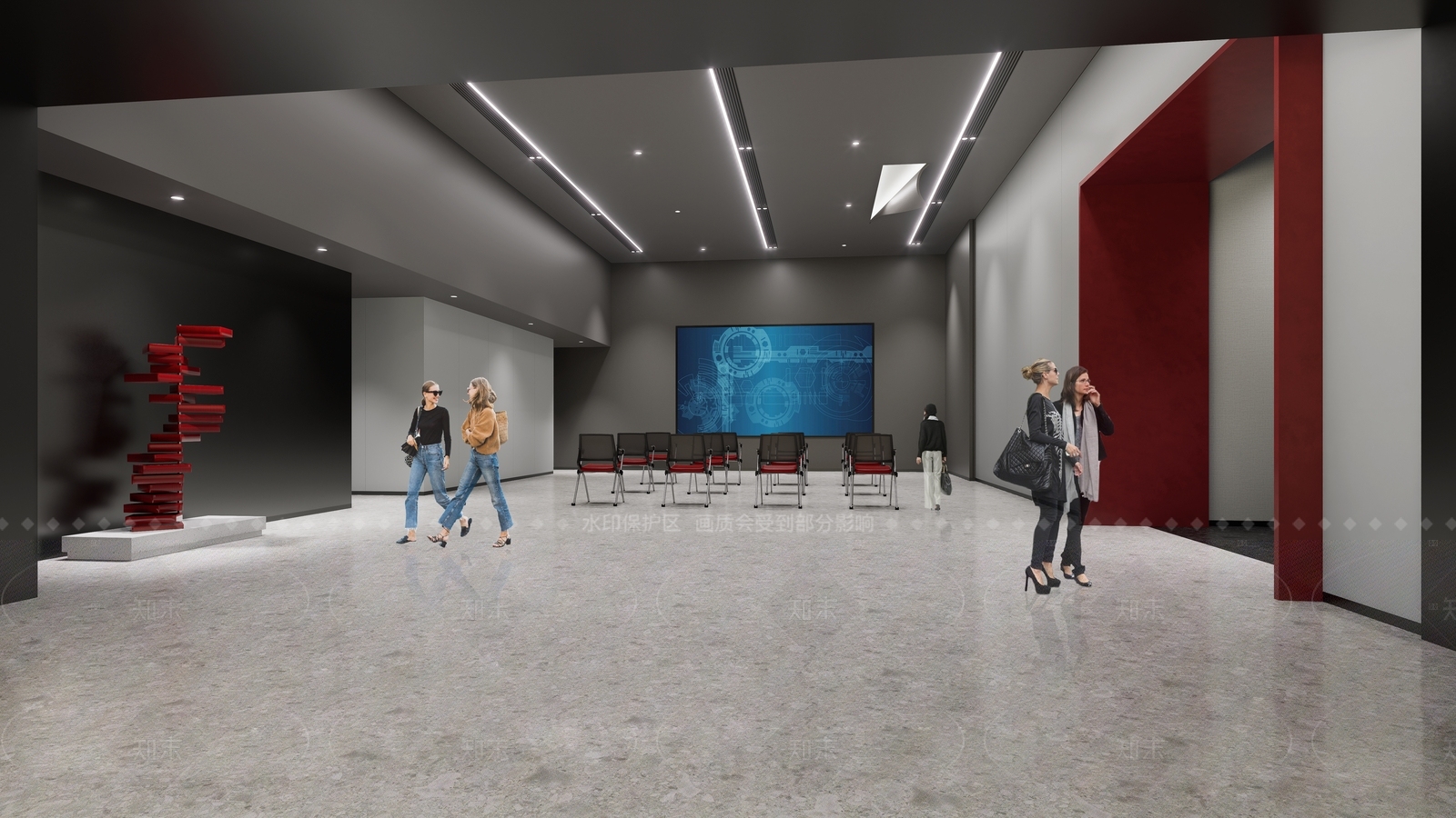 现代极简艺术展厅SU模型下载【ID:1205549405】