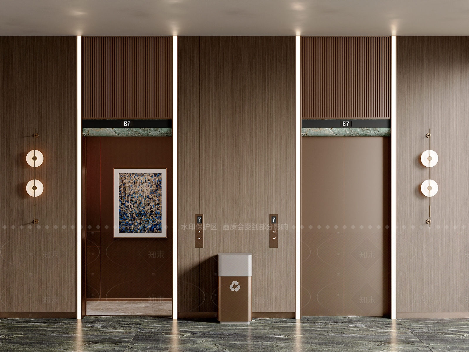 现代意式电梯厅SU模型下载【ID:1205549408】