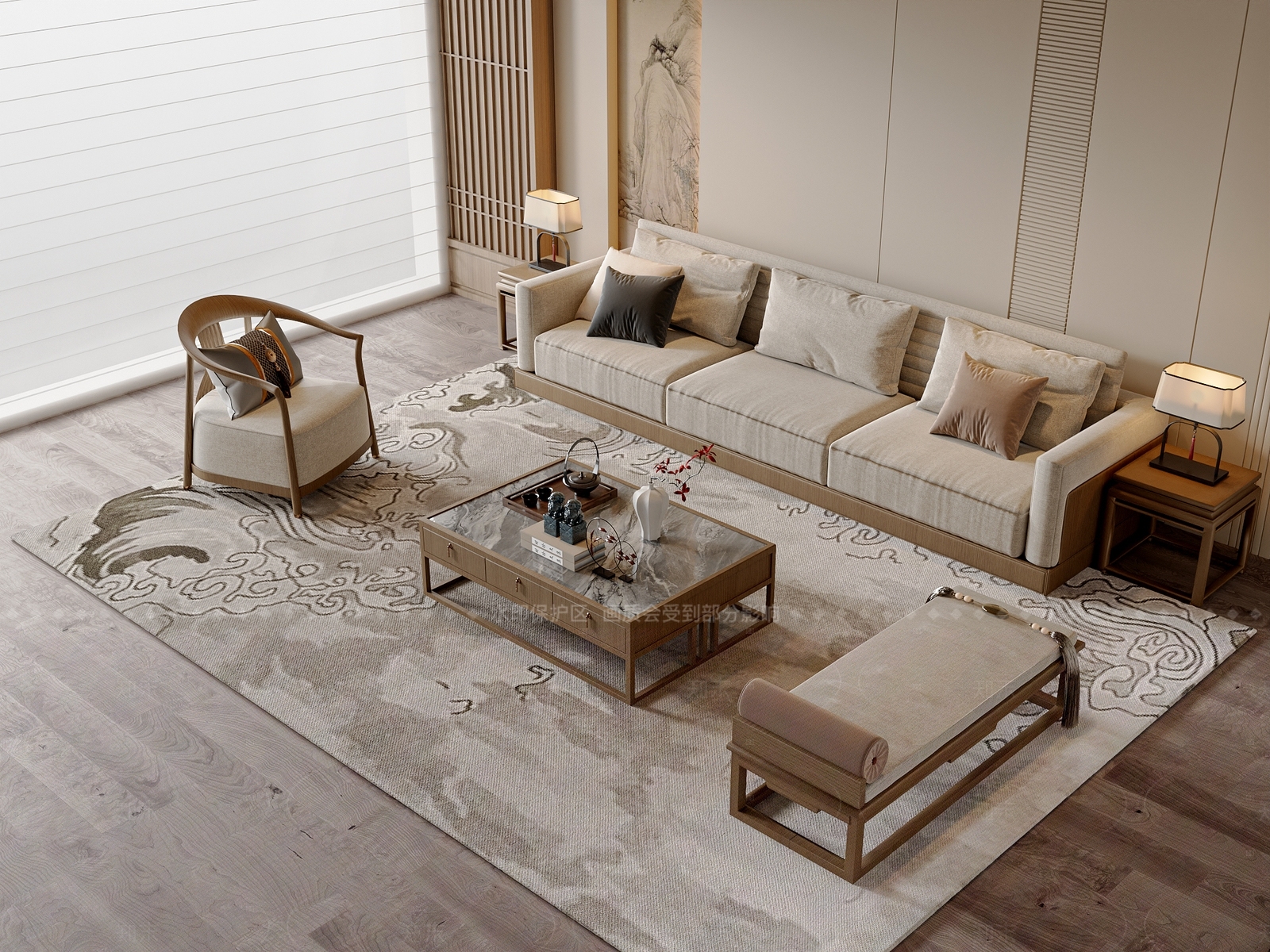 新中式中式沙发组合SU模型下载【ID:1205549685】