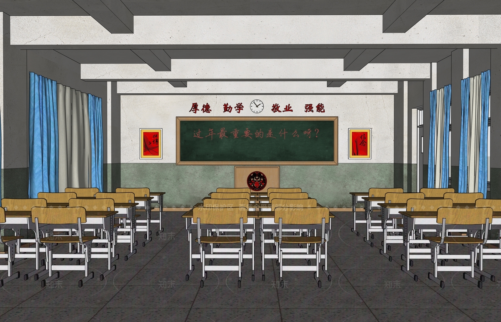 复古教室SU模型下载【ID:1205551711】