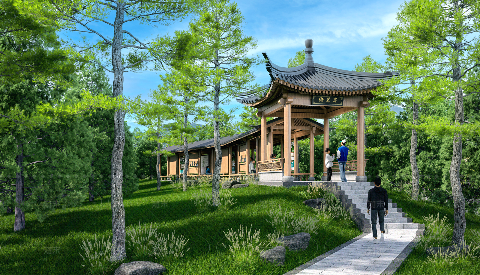 中式新中式古建筑SU模型下载【ID:1205554866】