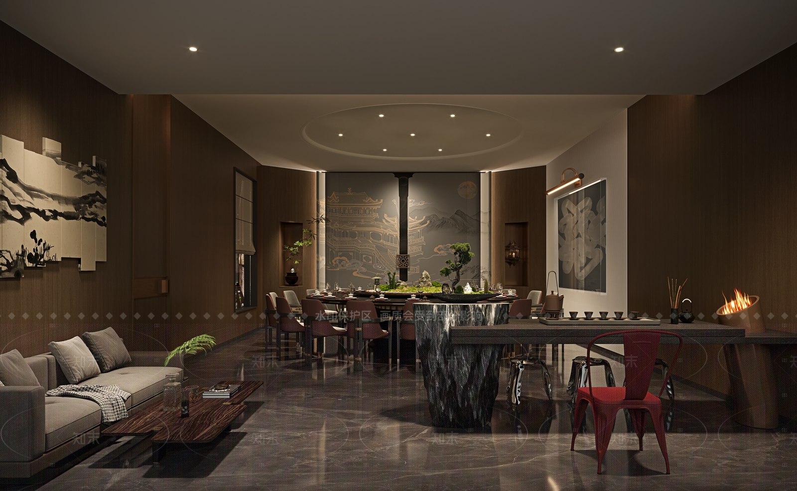 新中式轻奢中餐厅3D模型下载【ID:1205555944】