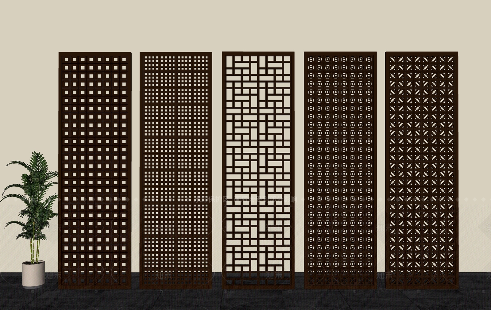 新中式现代隔断SU模型下载【ID:1205556970】