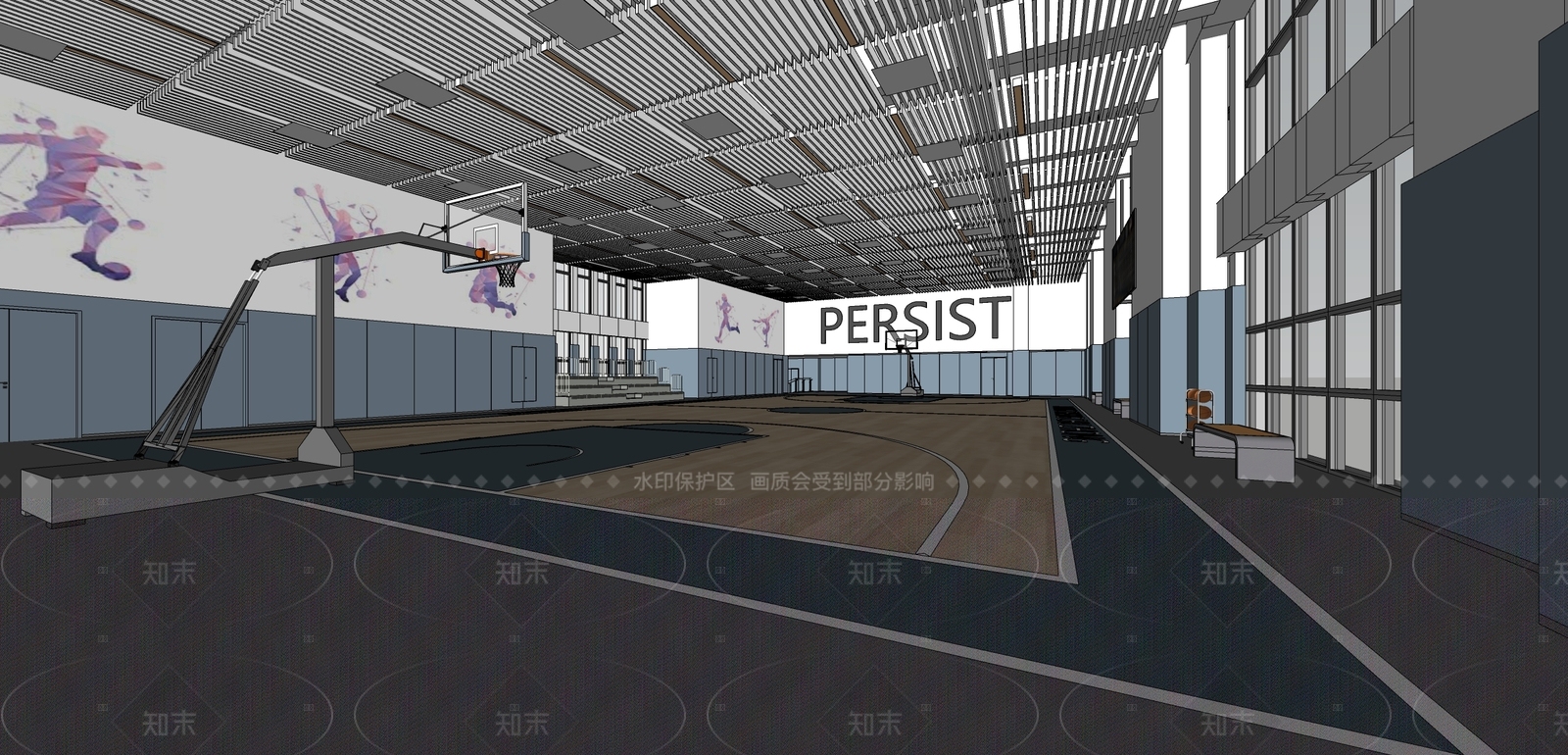 现代篮球场SU模型下载【ID:1205561413】