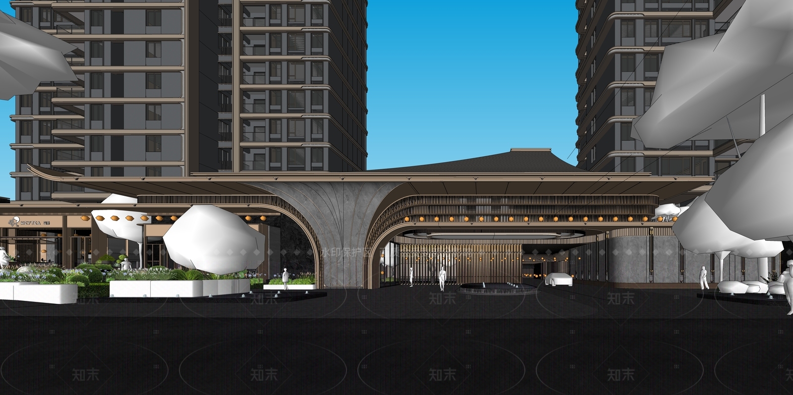 新中式现代酒店建筑SU模型下载【ID:1205562330】