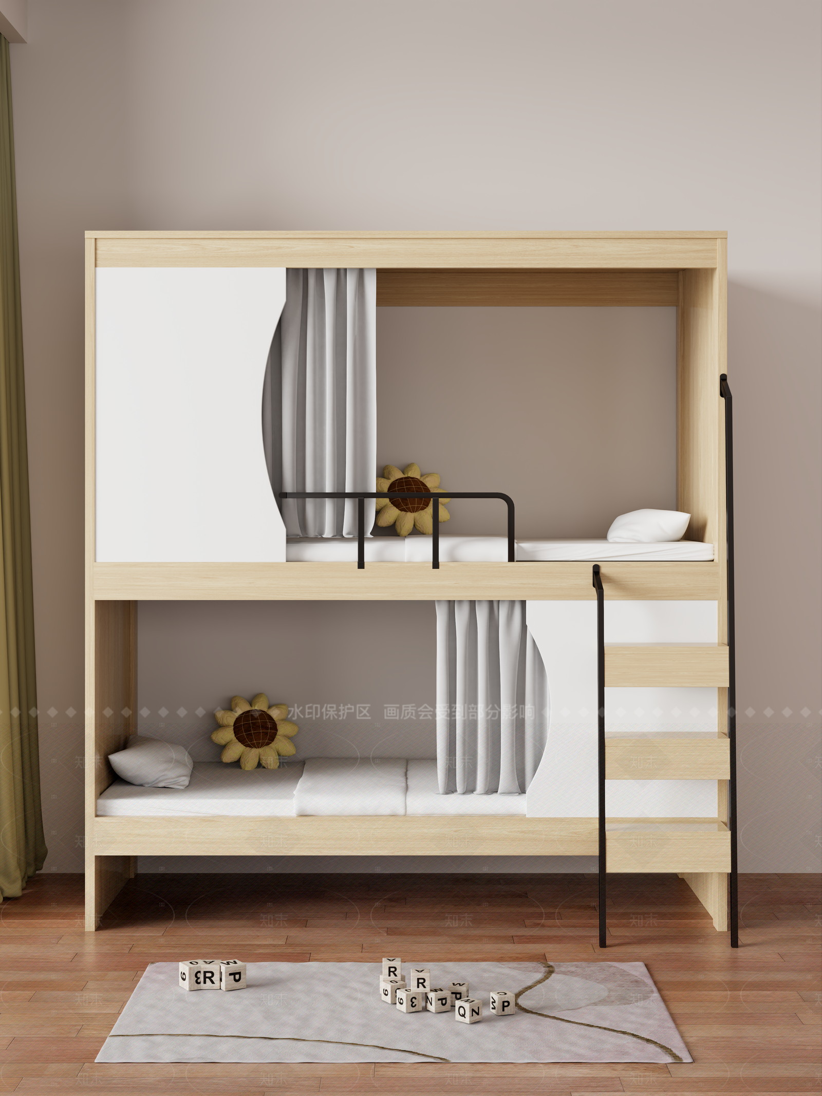 原木上下床3D模型下载【ID:1205562449】