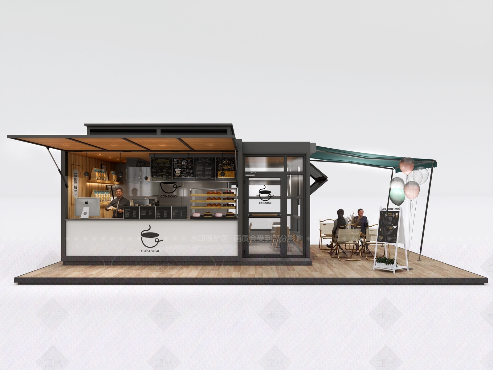 现代原木餐饮建筑SU模型下载【ID:1205564138】