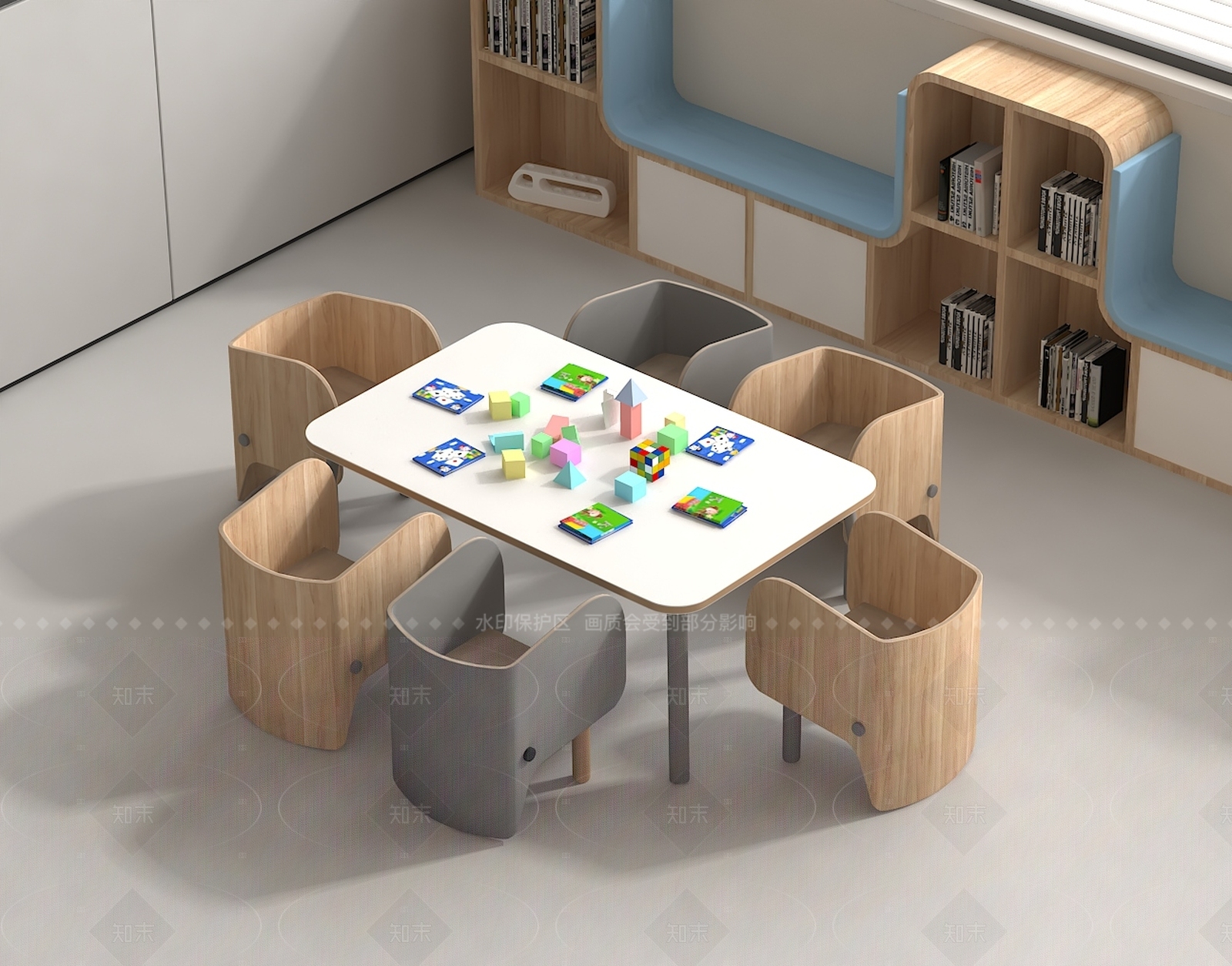 现代中式儿童学习桌SU模型下载【ID:1205565934】