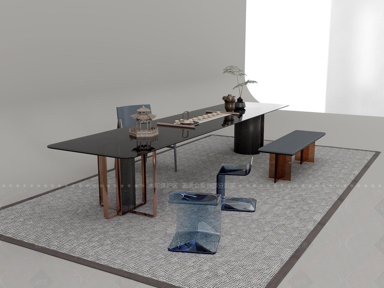 现代茶桌椅3D模型下载【ID:1205568004】