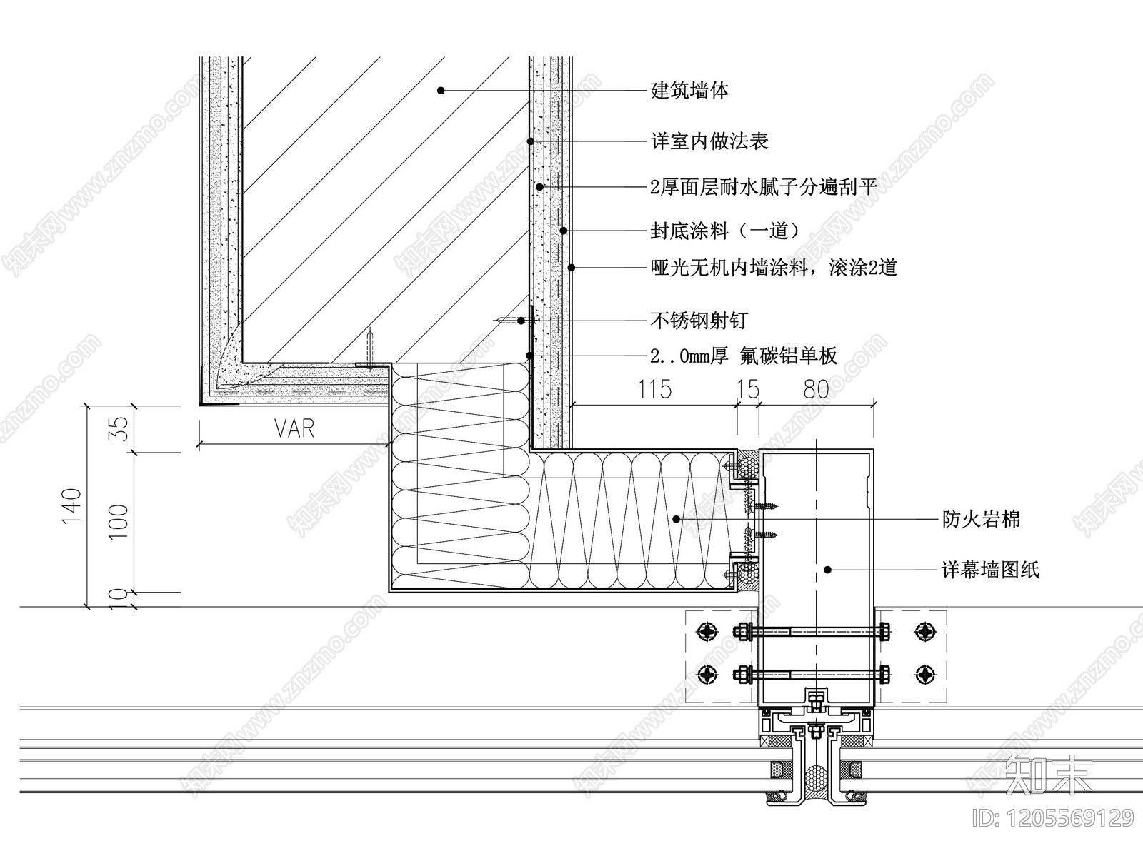 墙面节点cad施工图下载【ID:1205569129】