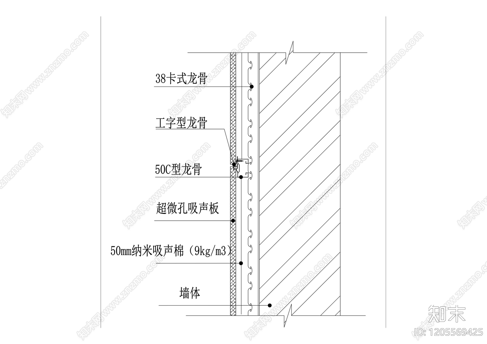 隔音墙节点cad施工图下载【ID:1205569425】