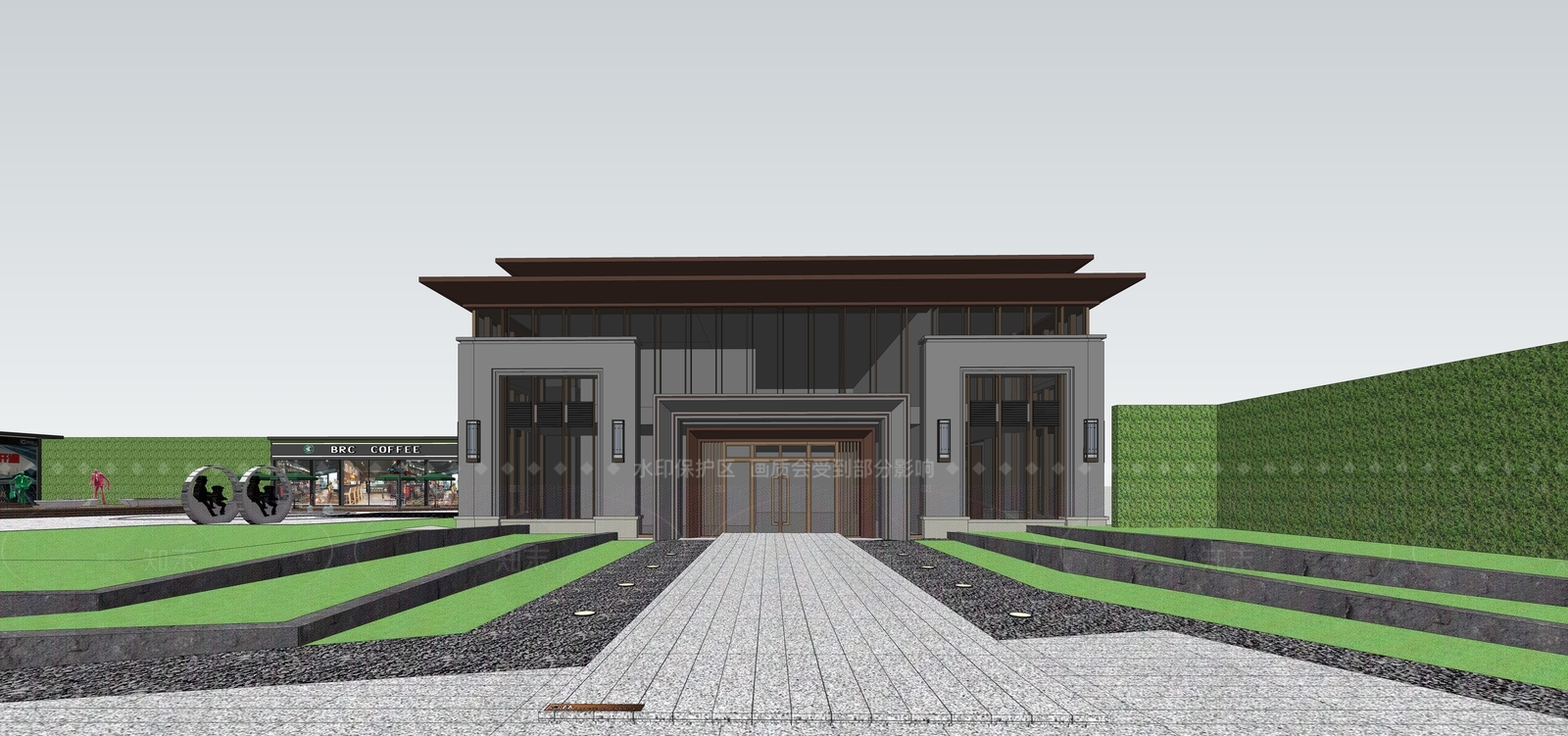 新中式售楼处建筑SU模型下载【ID:1205572257】