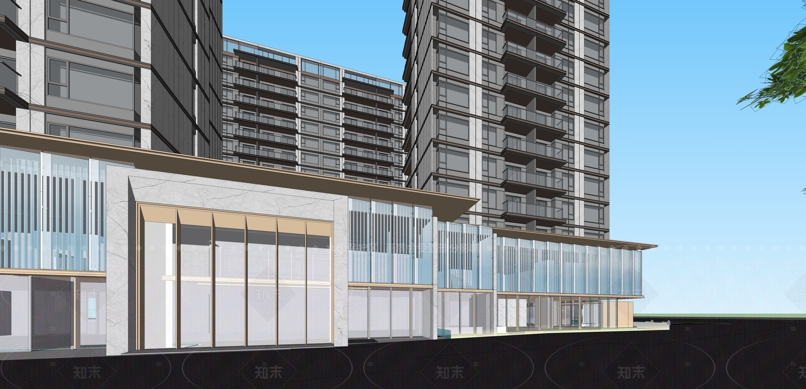 现代售楼处建筑SU模型下载【ID:1205573679】