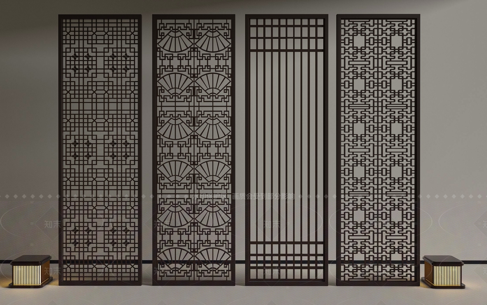 新中式现代隔断SU模型下载【ID:1205573635】