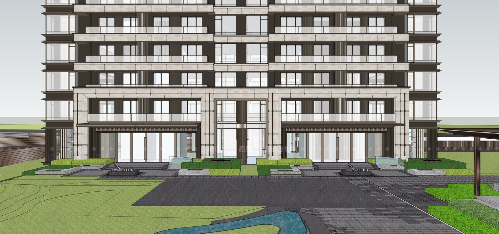 现代小区景观SU模型下载【ID:1205573866】