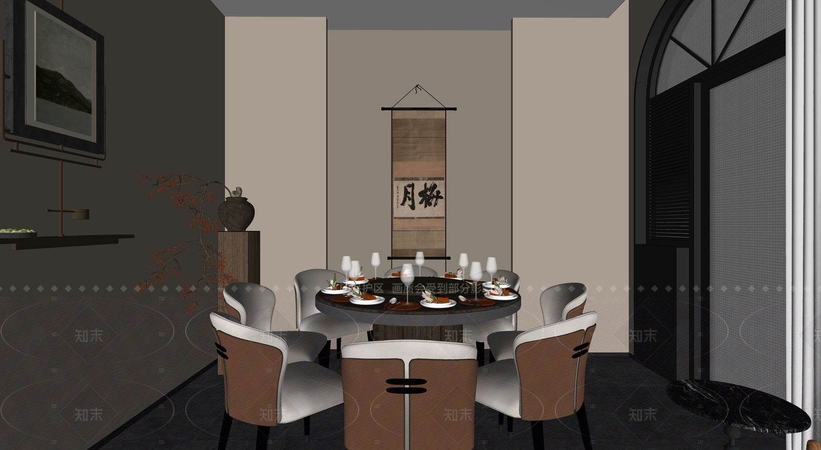 现代中餐厅SU模型下载【ID:1205607481】
