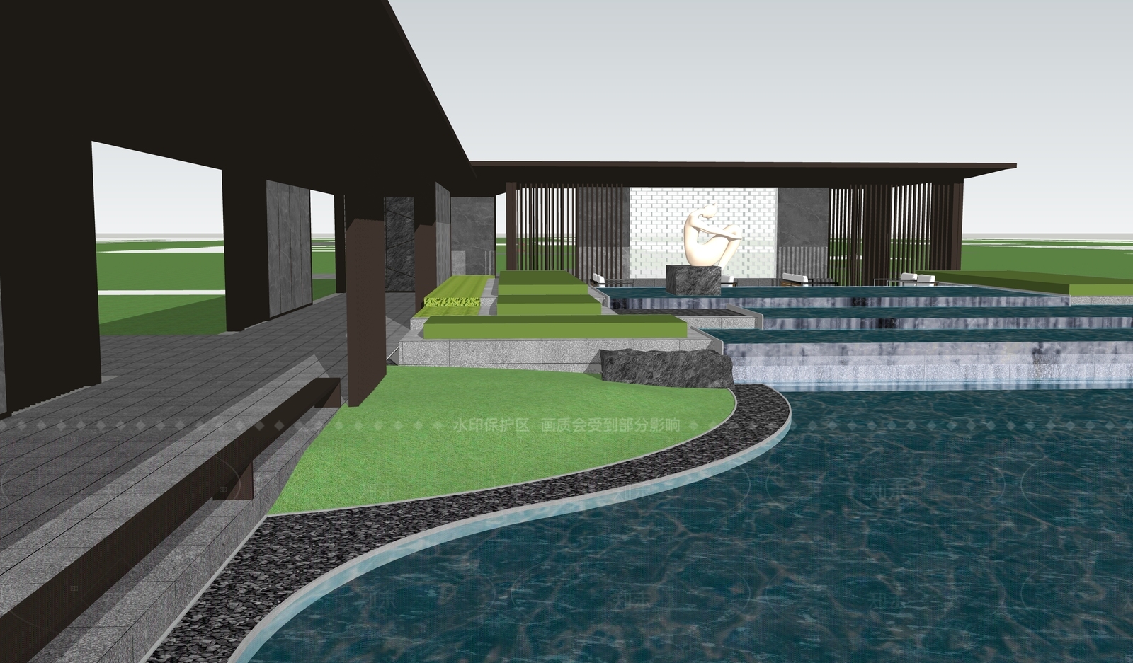 现代小区景观SU模型下载【ID:1205576951】