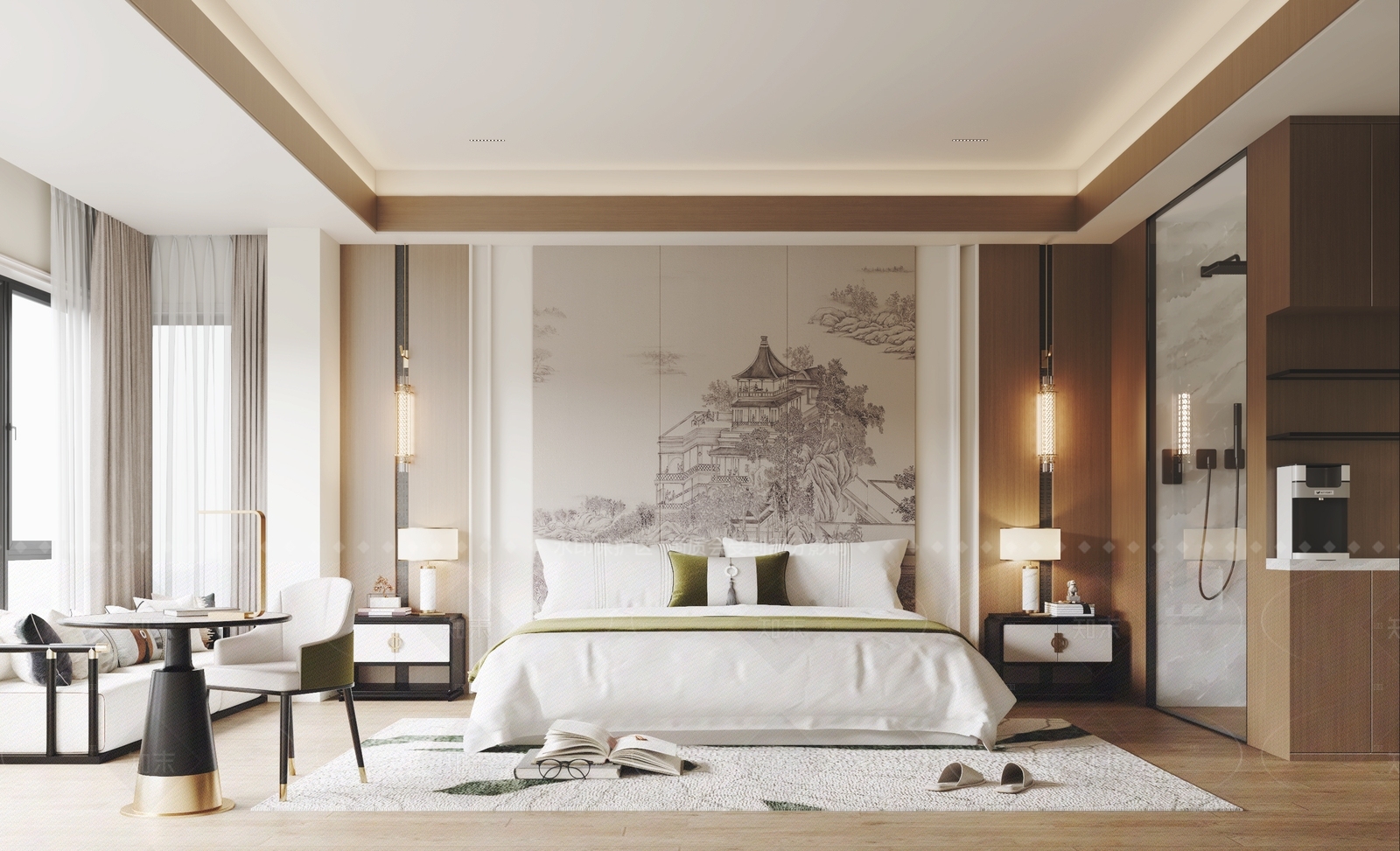 新中式酒店客房3D模型下载【ID:1205577633】