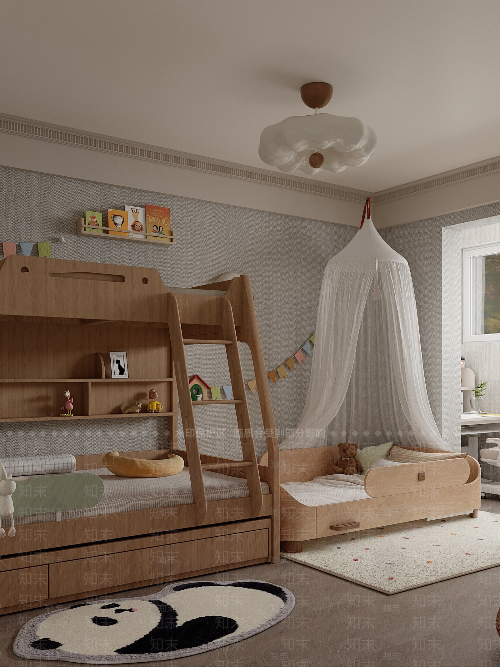 奶油现代通用儿童房3D模型下载【ID:1205615387】