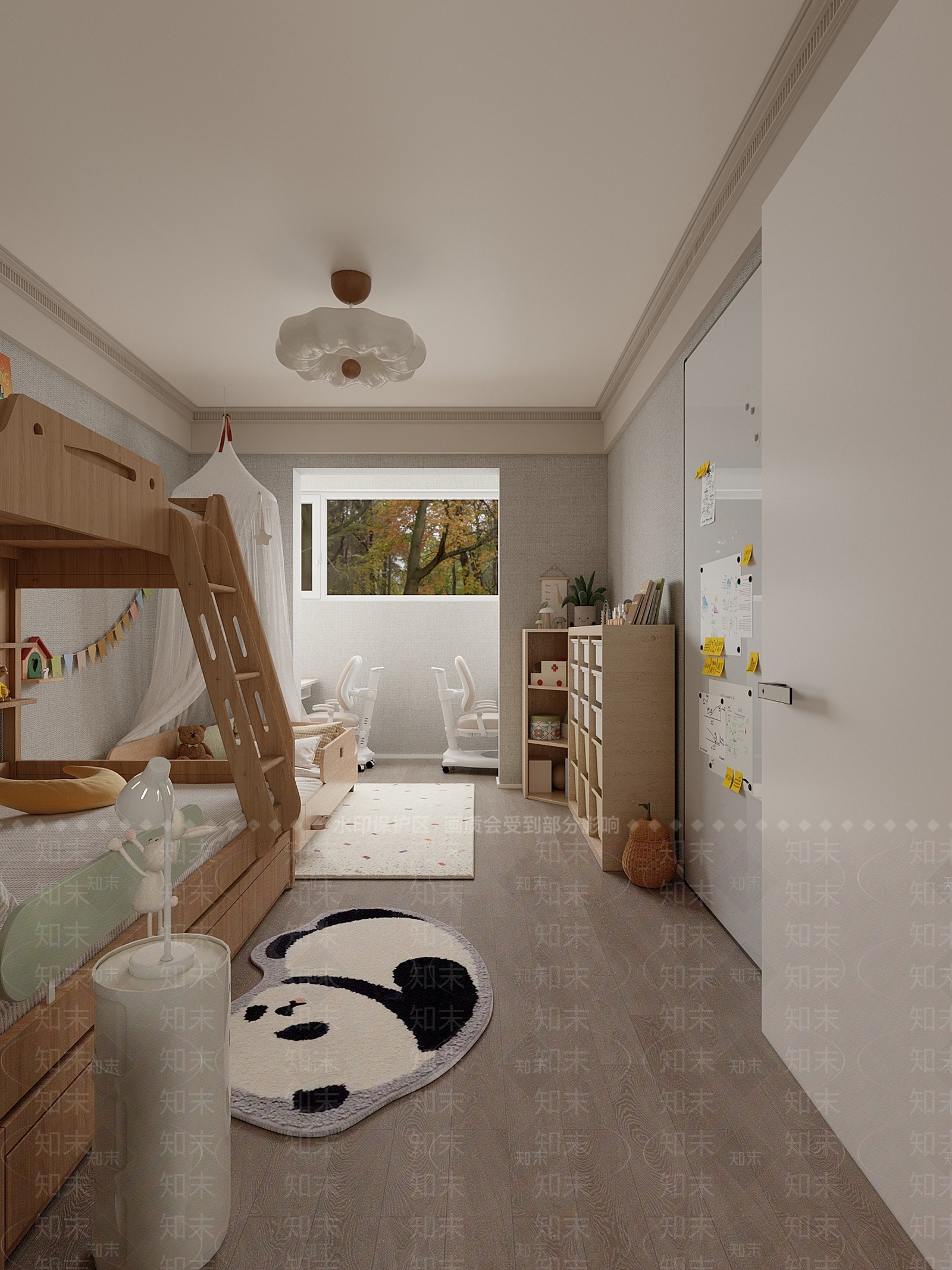 奶油现代通用儿童房3D模型下载【ID:1205615387】
