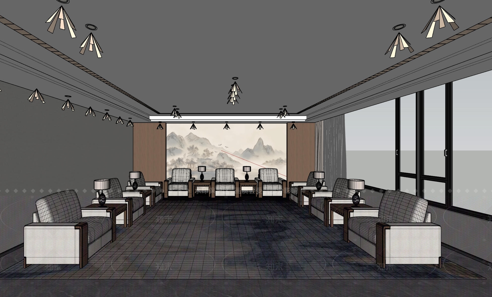 新中式其他办公区域SU模型下载【ID:1205581168】
