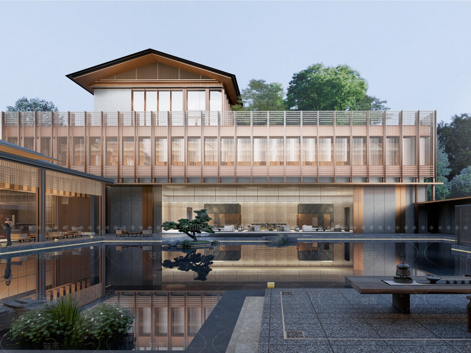 新中式日式酒店建筑SU模型下载【ID:1205582803】