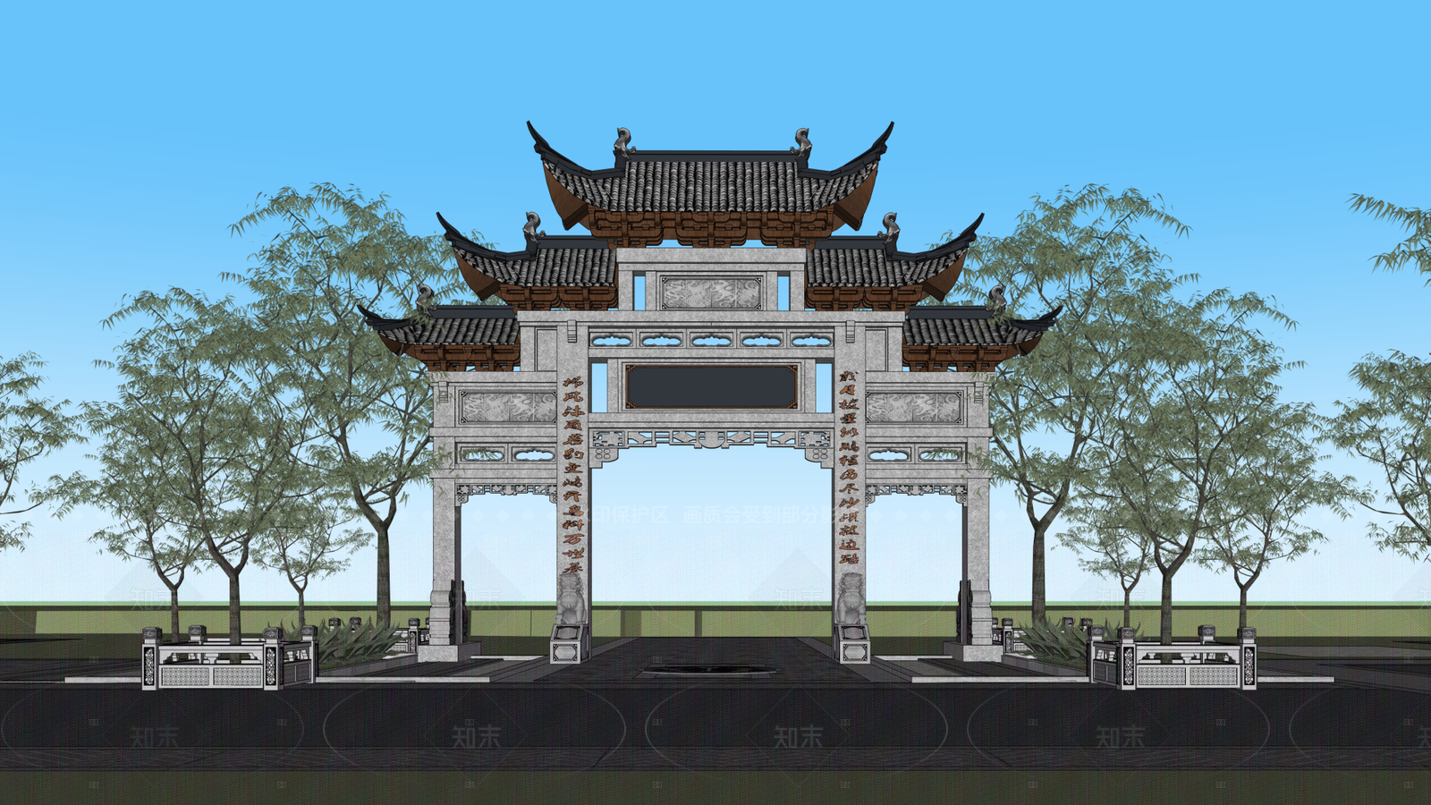 中式入口大门SU模型下载【ID:1205583668】