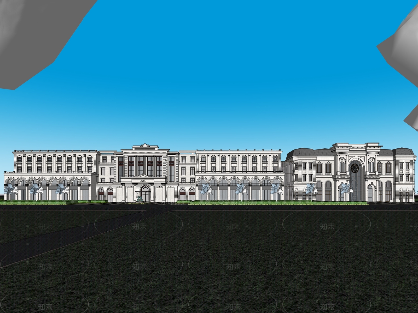 欧式北欧商场建筑SU模型下载【ID:1205587460】