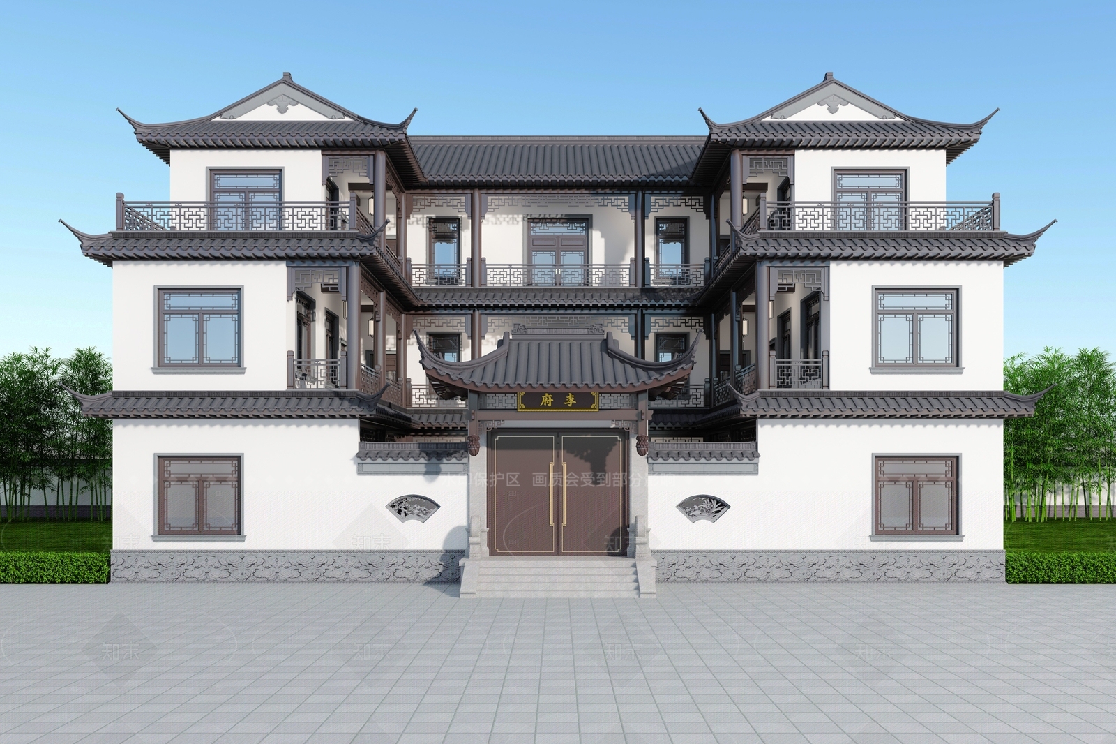 中式新中式四合院SU模型下载【ID:1205589797】
