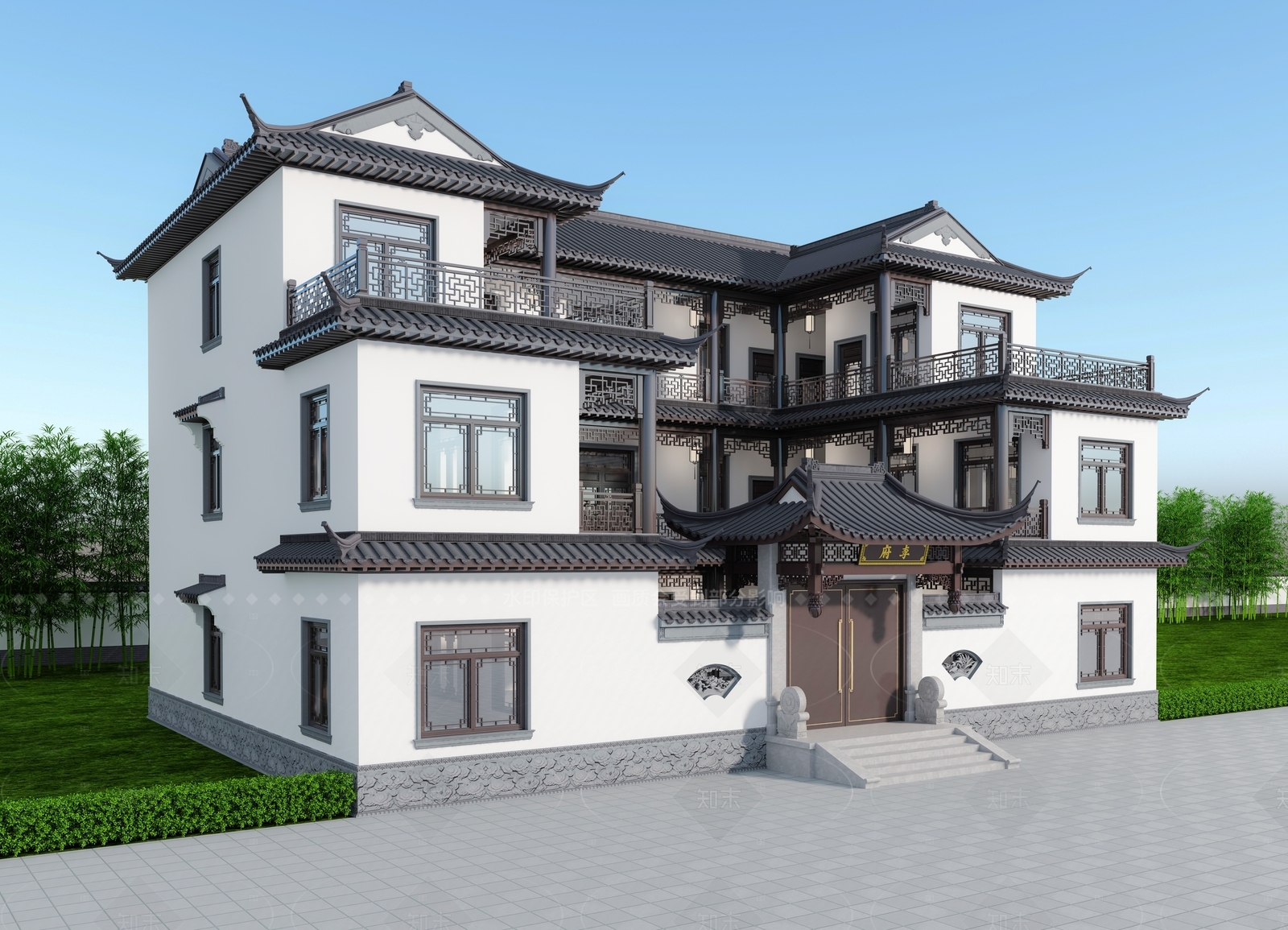 中式新中式四合院SU模型下载【ID:1205589797】