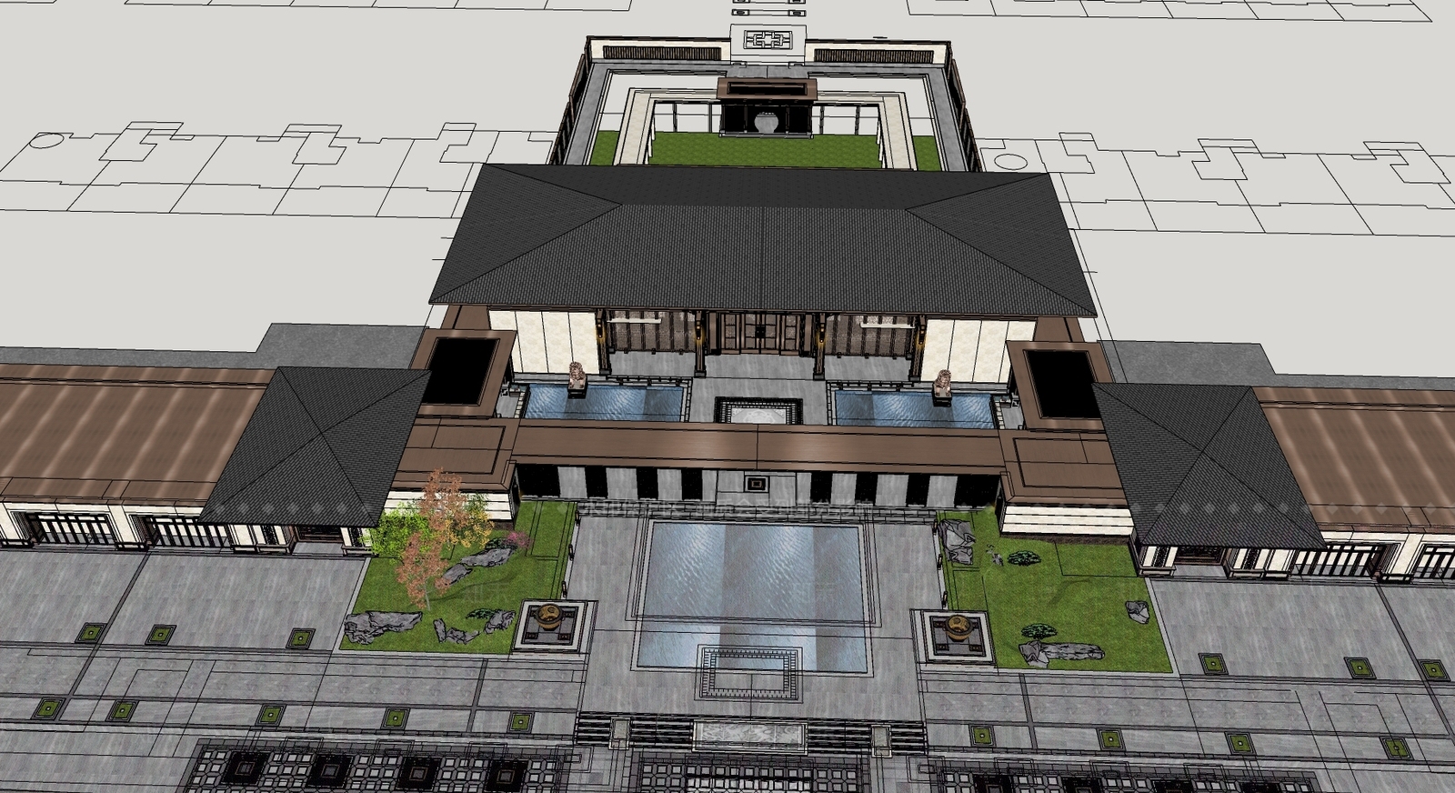 新中式现代风格建筑SU模型下载【ID:1205590520】