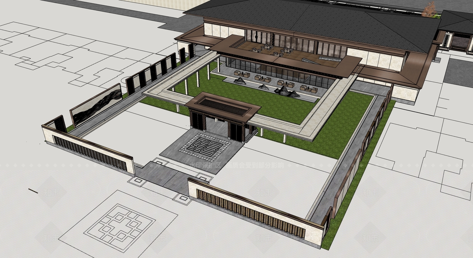 新中式现代风格建筑SU模型下载【ID:1205590520】