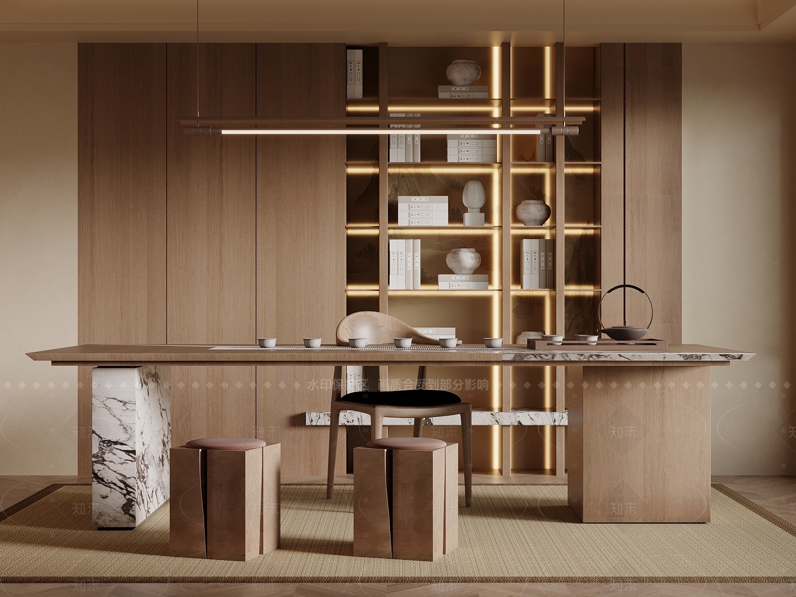 现代新中式书房3D模型下载【ID:1205590849】